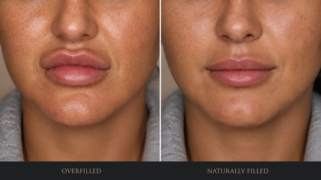 Photorealistic close-up of mature skin at the perioral area, fine lines and pores visible, slight shadowing at the lip border to indicate loss of definition, soft clinical lighting, tasteful editorial feel