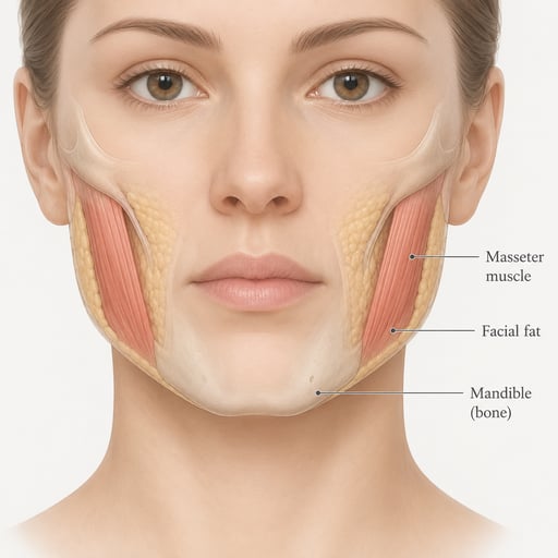 A square or heavy-looking jaw is not always caused by the masseter muscle. Sometimes the width comes from bone structure, facial fullness, skin laxity or a higher level of body fat, which means masseter treatment may not give a dramatic slimming result.

That is why we assess you properly in clinic before prescribing treatment. We feel the muscle, look at how your jaw moves, and only recommend treatment if we believe it is genuinely likely to help.